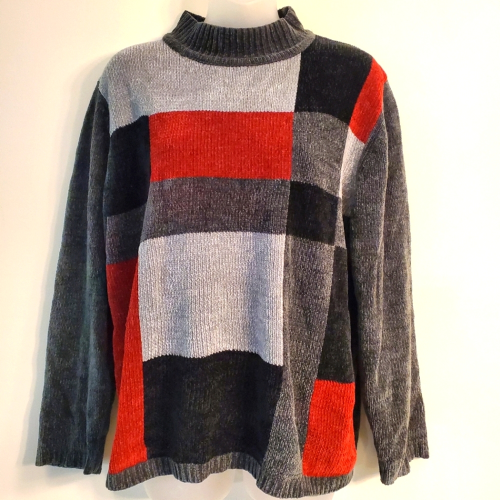 Alfred Dunner Vintage Mock Neck Color Block Sweater Size: L
